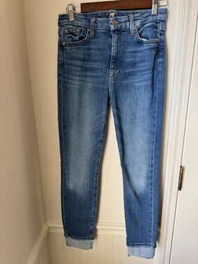 7 For All Mankind Blue The High Waist Ankle Skinny Jeans Size 28